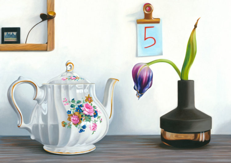 Still Life oil painting with the title 'Fünf'. Painted on canvas 60x80cm