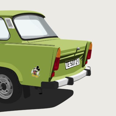 Cars and Stickers IV - Vector Illustration of a Trabant and Mickey Mouse on it