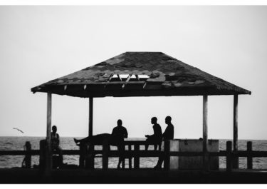 Black and white landscape photography with the title 'Choco'. Showcasing a beach scene from Colombia.