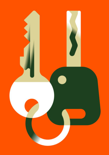 Vector illustration of two keys. Green tones in front of a vibrant orange background