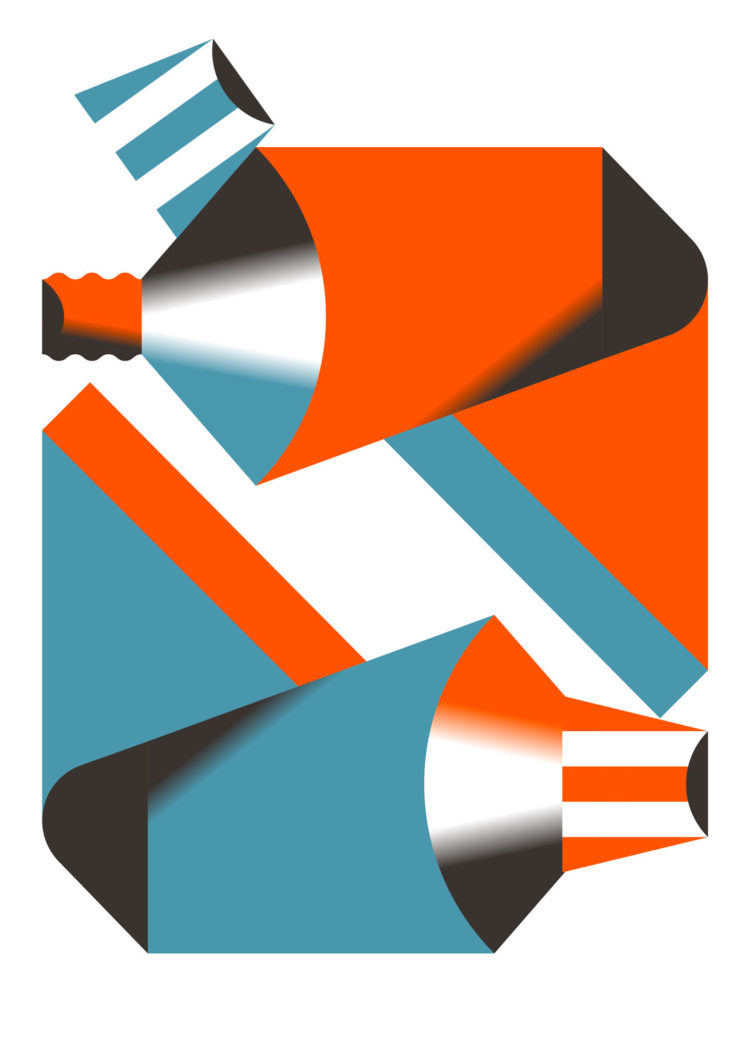 Digital vector illustration of two tubes in a vibrant orange and blue.